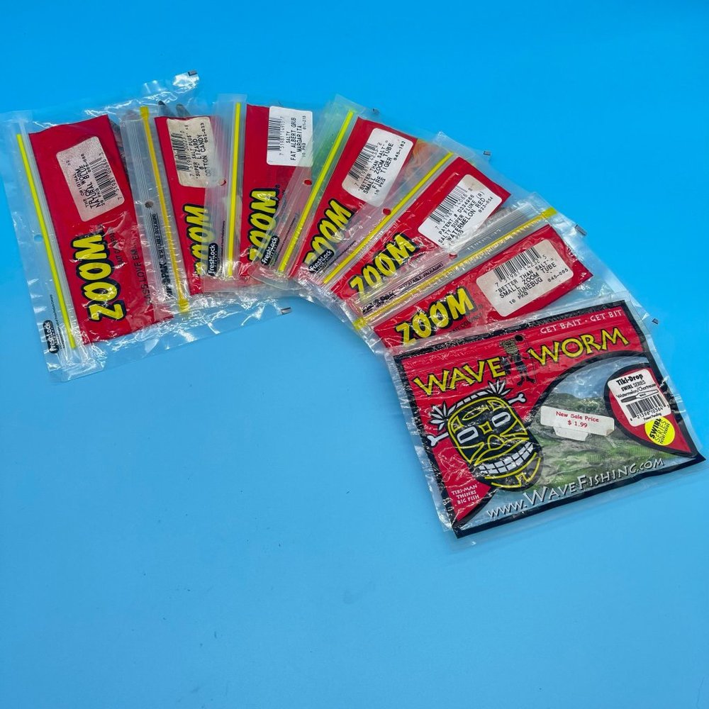 Lot of 7 Packs Assorted Soft Plastic Fishing Lures Worms Zoom Wave Worm